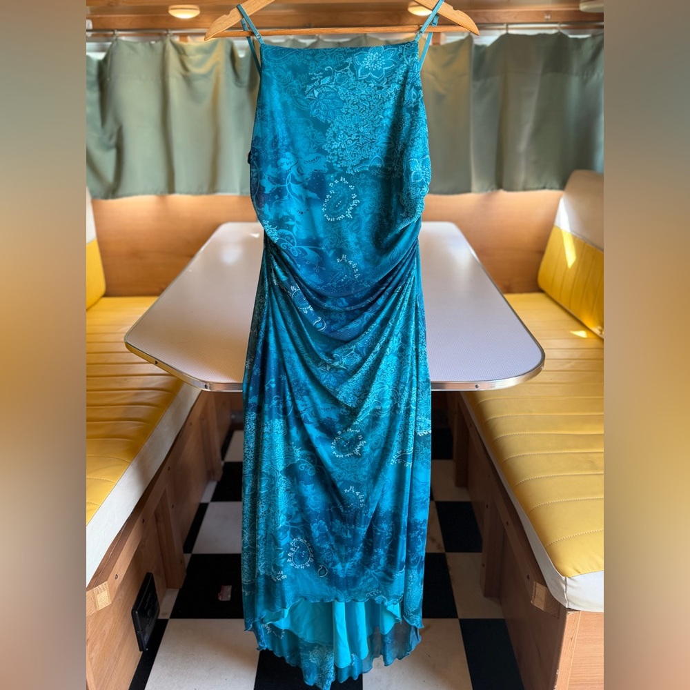 Vintage Y2K City Triangles Blue Paisley Fairy Grunge High-Low Dress